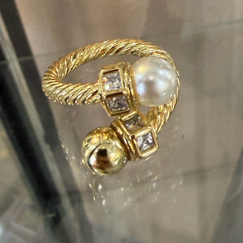 Gold Plated Pearl Women's Ring - Size 8